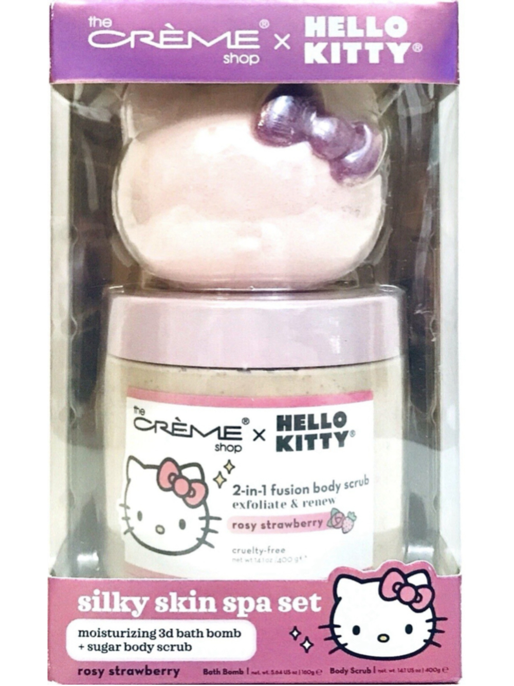 The Creme Shop Hello Kitty Strawberry Bath Bomb & Scrub Silky Skin Spa Set